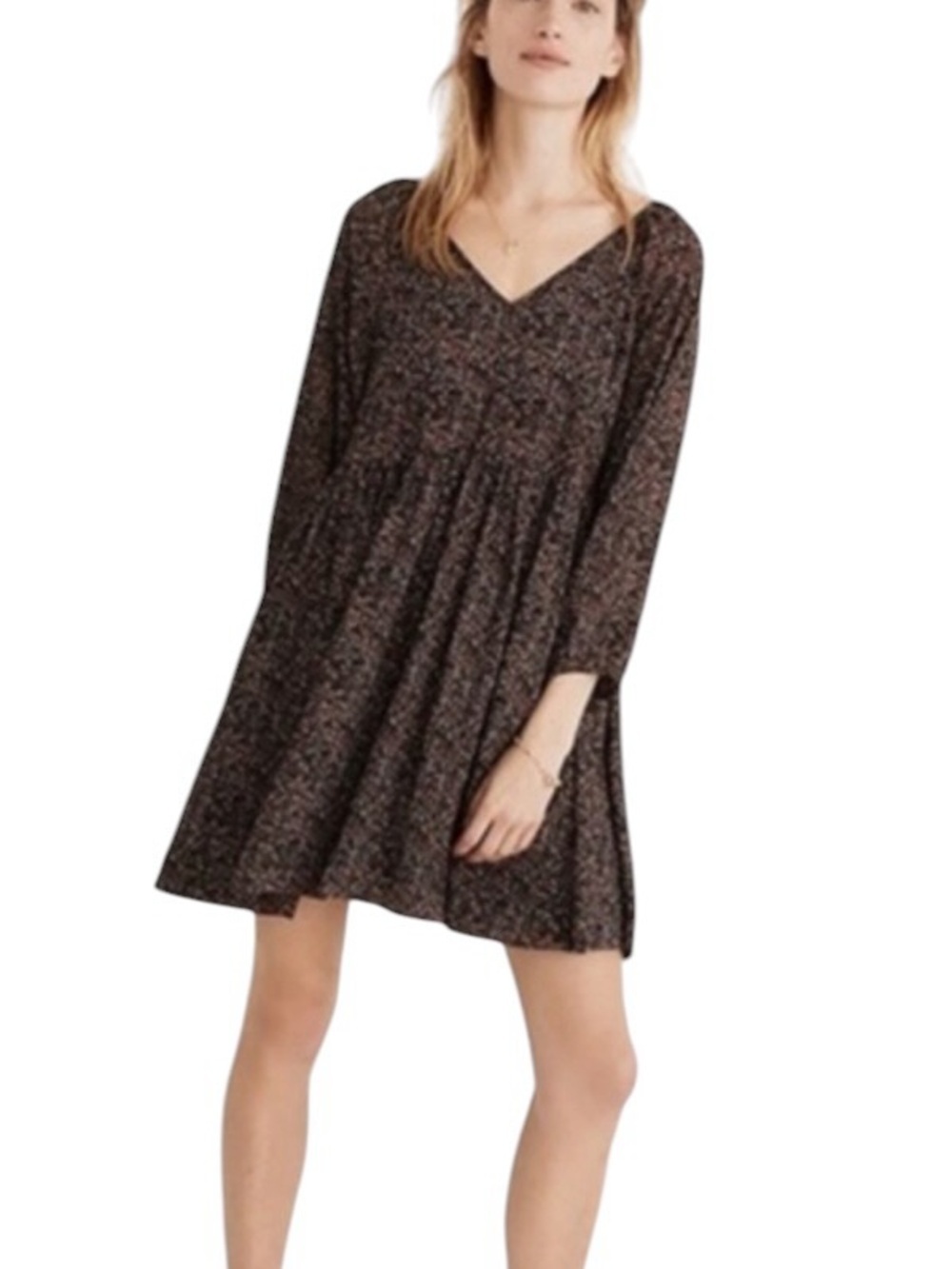 Madewell Crinkle Georgette V-Neck Babydoll Dress Leopard Print Medium NWOT